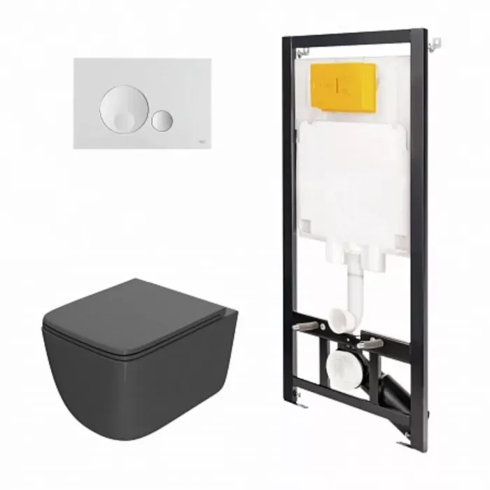 Комплект инсталляция OLI 80 Eco с унитазом Point Меркурий PN41831GM, сиденье микролифт, клавиша OLI Globe, цвет белый, 886914GBO1+PN41831GM