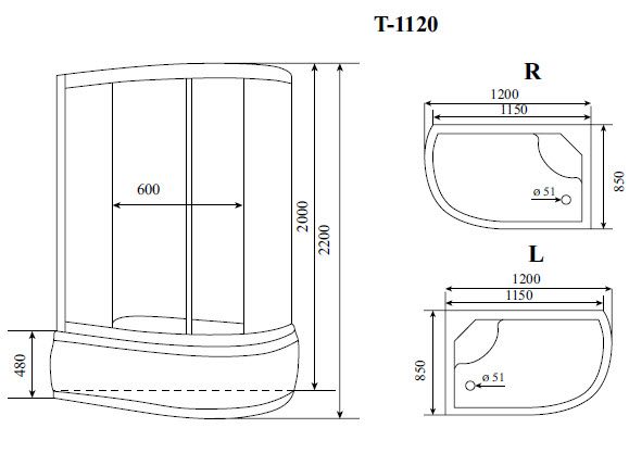Кабина душевая Timo Standart T-1120L