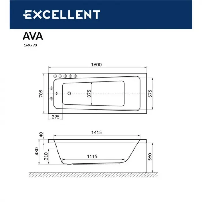 Акриловая ванна Excellent Ava 160х70 WAEX.AVA16.LINENANO.CR хром, белый