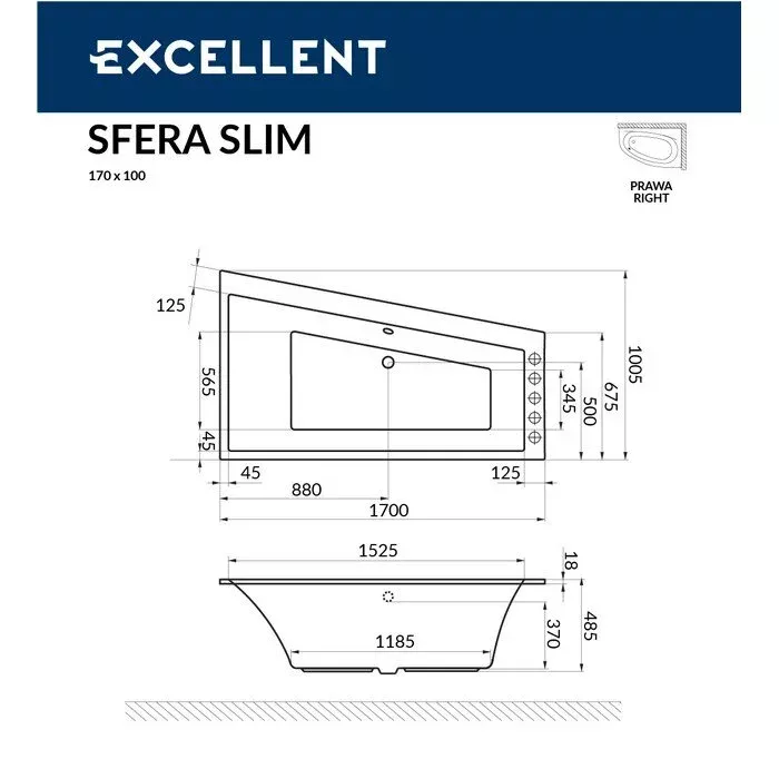 Акриловая ванна Excellent Sfera 170х100 WAEX.SFP17S.NANO.CR хром, белый