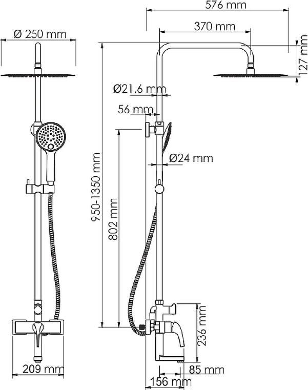 Душевая система Wasserkraft Sauer A17101, глянцевое золото