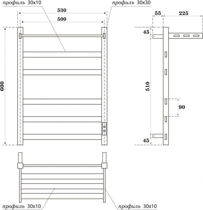 Полотенцесушитель электрический Point Меркурий PN83856PW П5 500x600 с полкой, белый