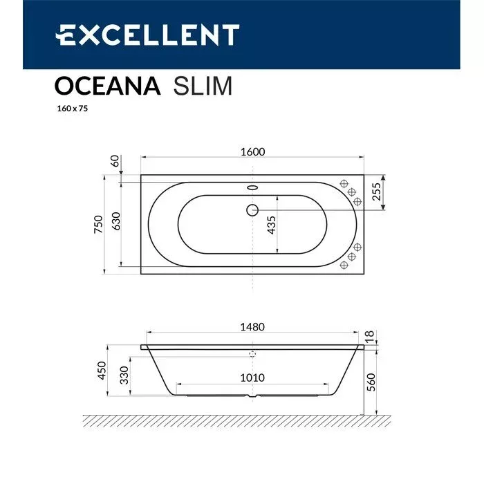 Акриловая ванна Excellent Oceana 160х75 WAEX.OCE16S.LINE.BR бронза, белый