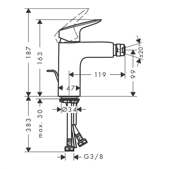 Смеситель для биде Hansgrohe Logis 71200670, черный матовый