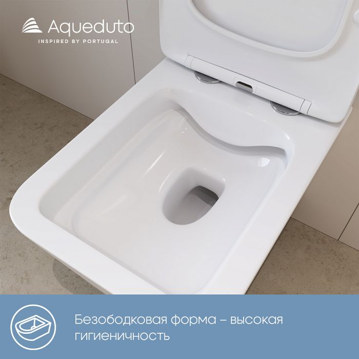 Комплект Унитаз подвесной Aqueduto Macio MAC0110 безободковый, с микролифтом, белый глянцевый + Инсталляция Ewrika ProLT 0026-2020 + Кнопка 0042 белая
