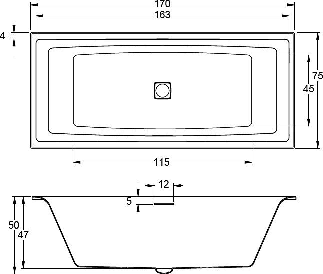 Акриловая ванна Riho Still Square 170x75 LED R B100033005, заполнение через перелив