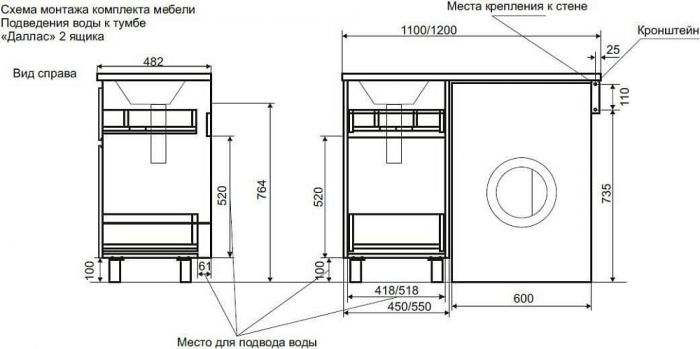 Тумба с раковиной Creto Cafor 110 19-W110R, правая, белая