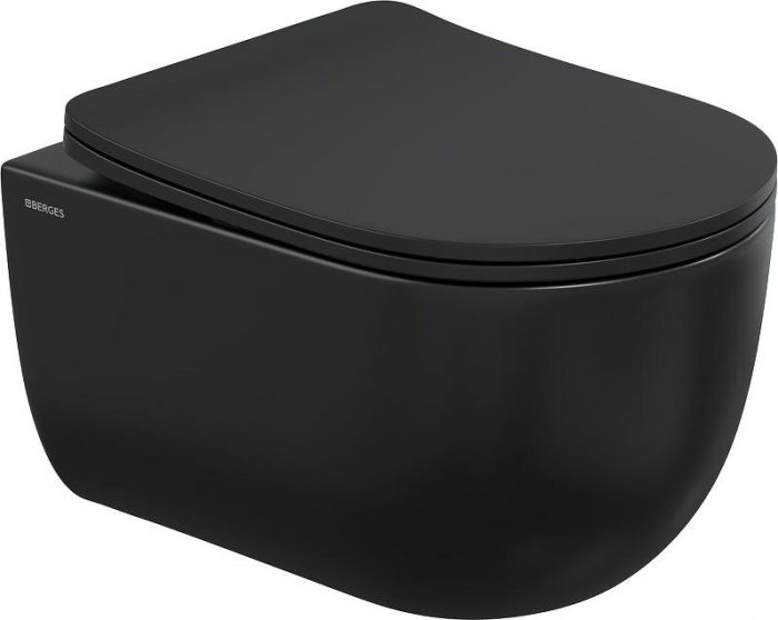 Комплект BERGES: инсталляция Atom Line, кнопка soft touch черный/хром глянец, унитаз Ventas Black, микролифт, быстросьем 043325