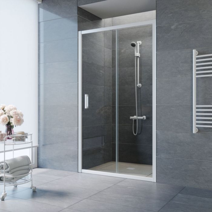 Душевая дверь Vegas Glass ZP NOVO 155 01 01, стекло прозрачное, белый
