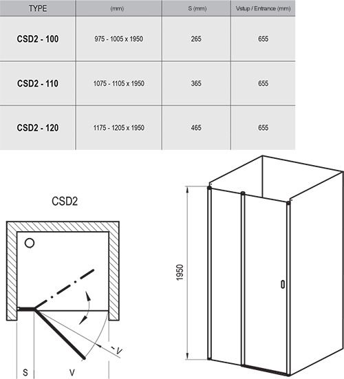 Душевая дверь Ravak Chrome CSD2-110 блестящий+транспарент 0QVDCC00Z1