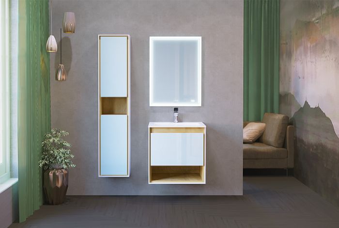 Тумба под раковину Jorno Glass 65 Gla.01.62/P/W подвесная белый глянец