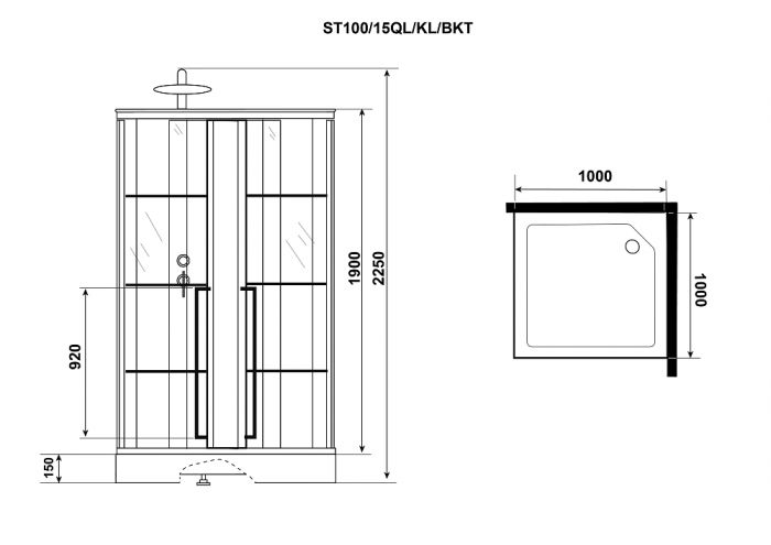 Душевая кабина Niagara Standart ST100/15QL/KL/BKT стекло прозрачное с узором, профиль черный