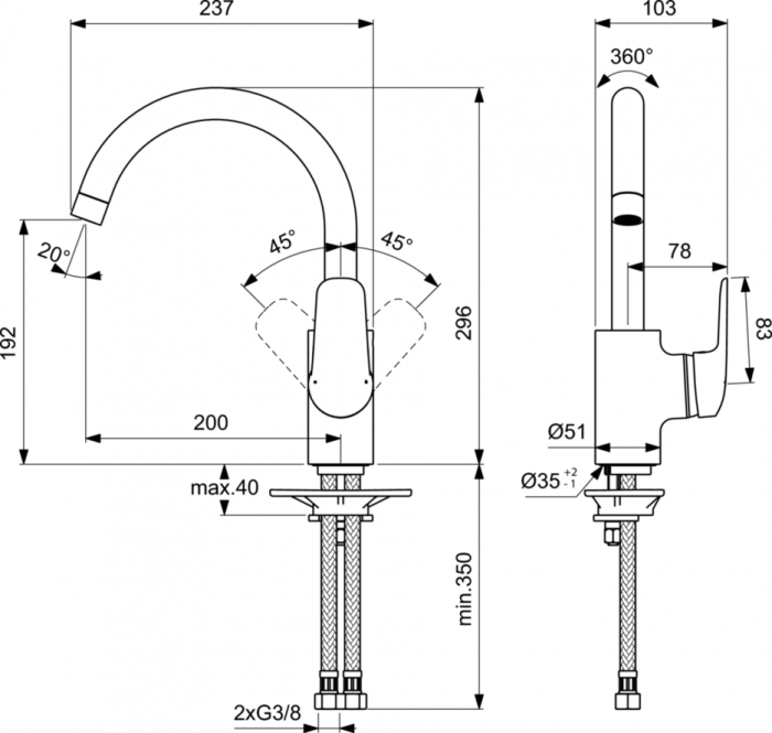 Смеситель Ideal Standard Ceraflex B1727AA для кухонной мойки, хром