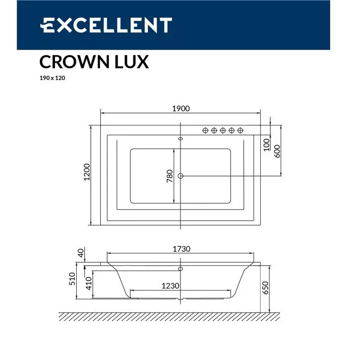 Акриловая ванна Excellent Crown Lux 190х90 WAEX.CRO19.RELAX.CR хром, белый