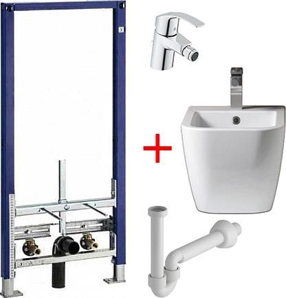 Комплект Подвесное биде BelBagno Alpina + Система инсталляции для биде Geberit Duofix 111.520.00.1 + Смеситель Grohe Eurosmart 32929002 для биде