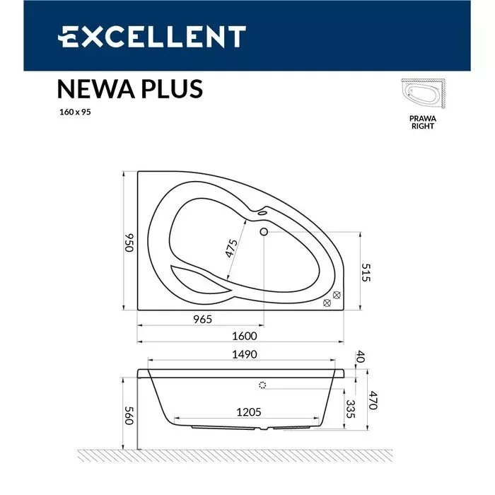 Акриловая ванна Excellent Newa 160х95 WAEX.NEP16.ULTRA.BR бронза, белый