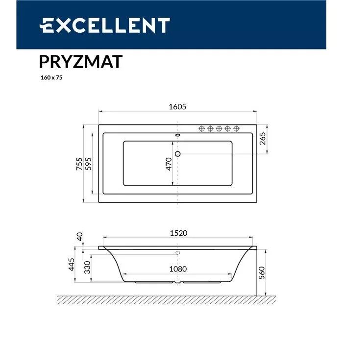 Акриловая ванна Excellent Pryzmat 160х75 WAEX.PRY16.LINE.BR бронза, белый