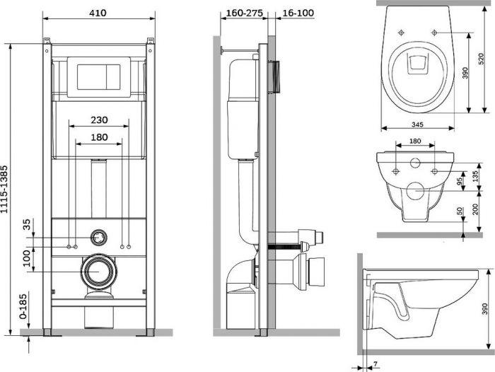 Комплект унитаза с инсталляцией Damixa Jupiter DX77.IS10151.1738 с сиденьем микролифт и клавишей смыва хром глянец