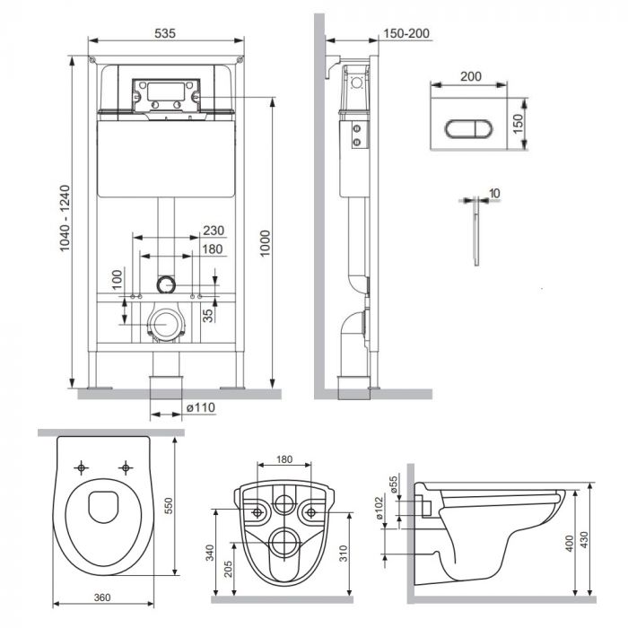 Комплект унитаза с инсталляцией Damixa Willow DX15.IS30251.1700 с сиденьем микролифт, клавишей смыва белый