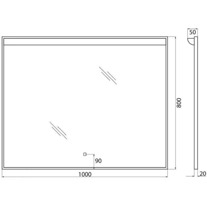 Зеркало BelBagno SPC-UNO-1000-800-TCH 100 см, с подсветкой и сенсорным выключателем