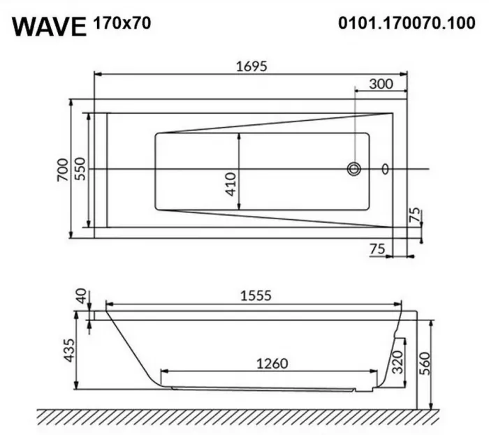 Акриловая ванна Whitecross Wave 170х70 0101.170070.100.SMARTNANO.GL золото, белый