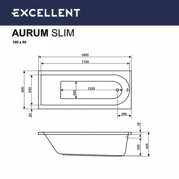 Акриловая ванна Excellent AURUM 180х80 WAEX.AUR18S.HYDRO.CR белый