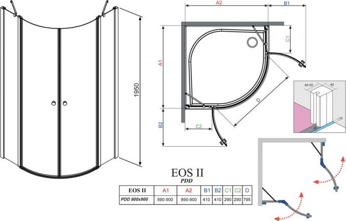 Дверь для душевого уголка Radaway EOS II PDD 90 L