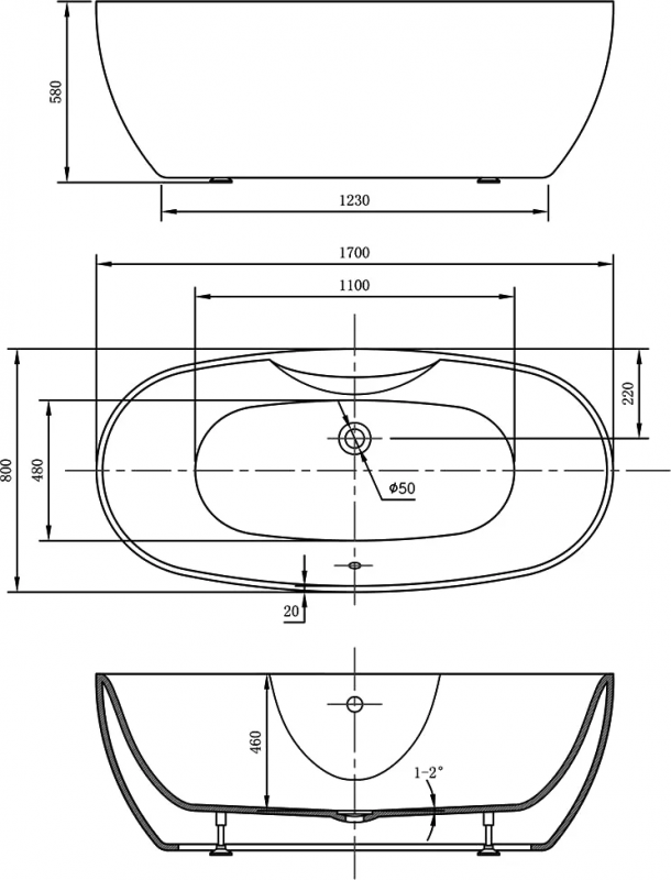 Акриловая ванна Vincea 170x80 VBT-405B-1700, белый